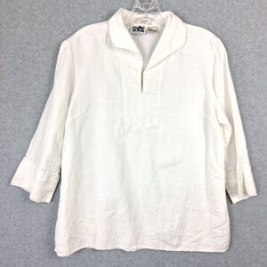 Edward Irish Linen Womens Top Medium Embroidered Beaded Coastal Cottagecore